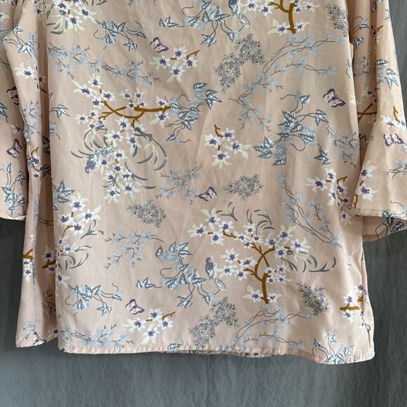 Harpa Peach Pink Floral Bell Sleeve‎ Blouse Boho Romantic Top Size Medium - Picture 4 of 12